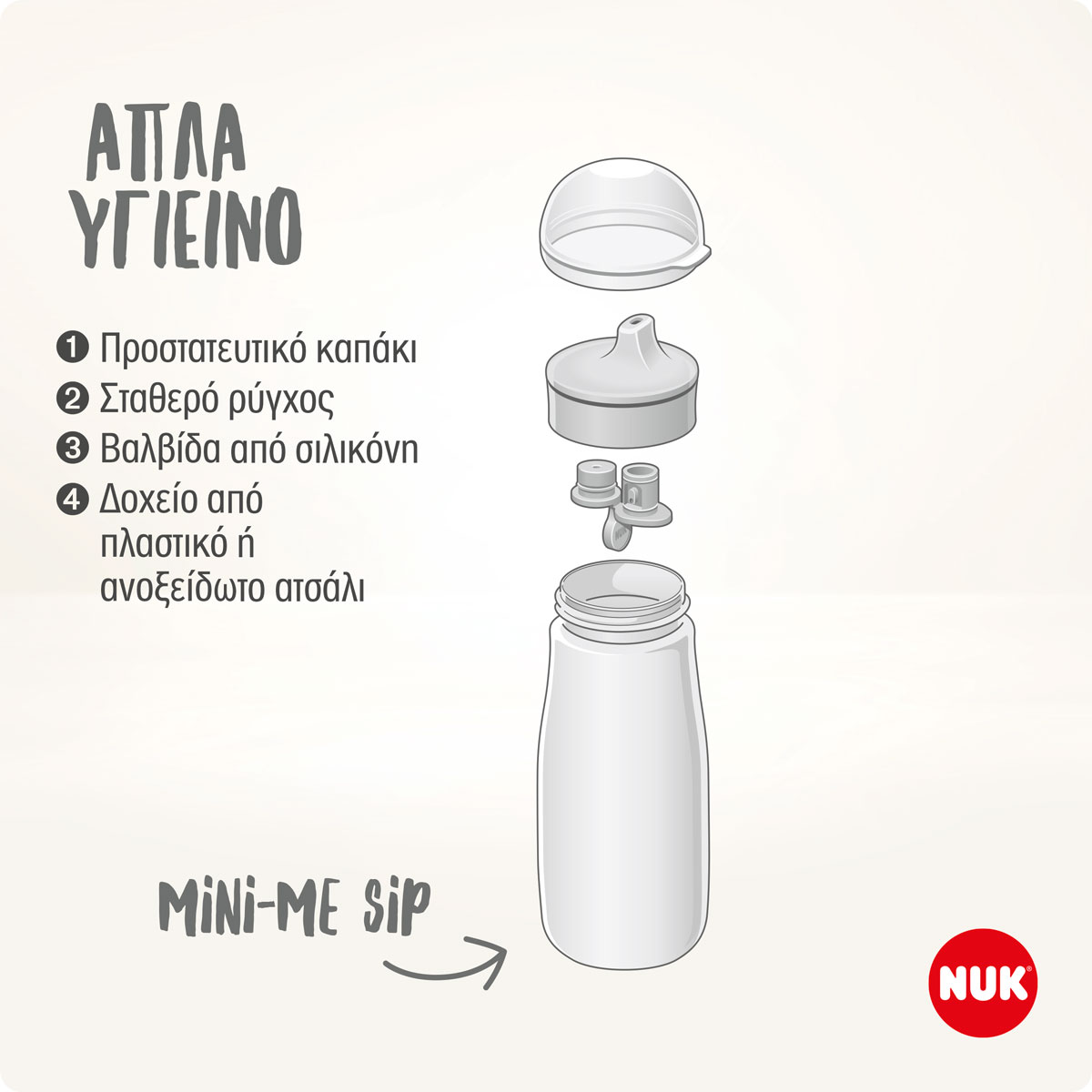 NUK - MINI-ME SIP Παιδικό Παγούρι από ανοξείδωτο ατσάλι 9m+ (μπεζ) - 300ml 10225324